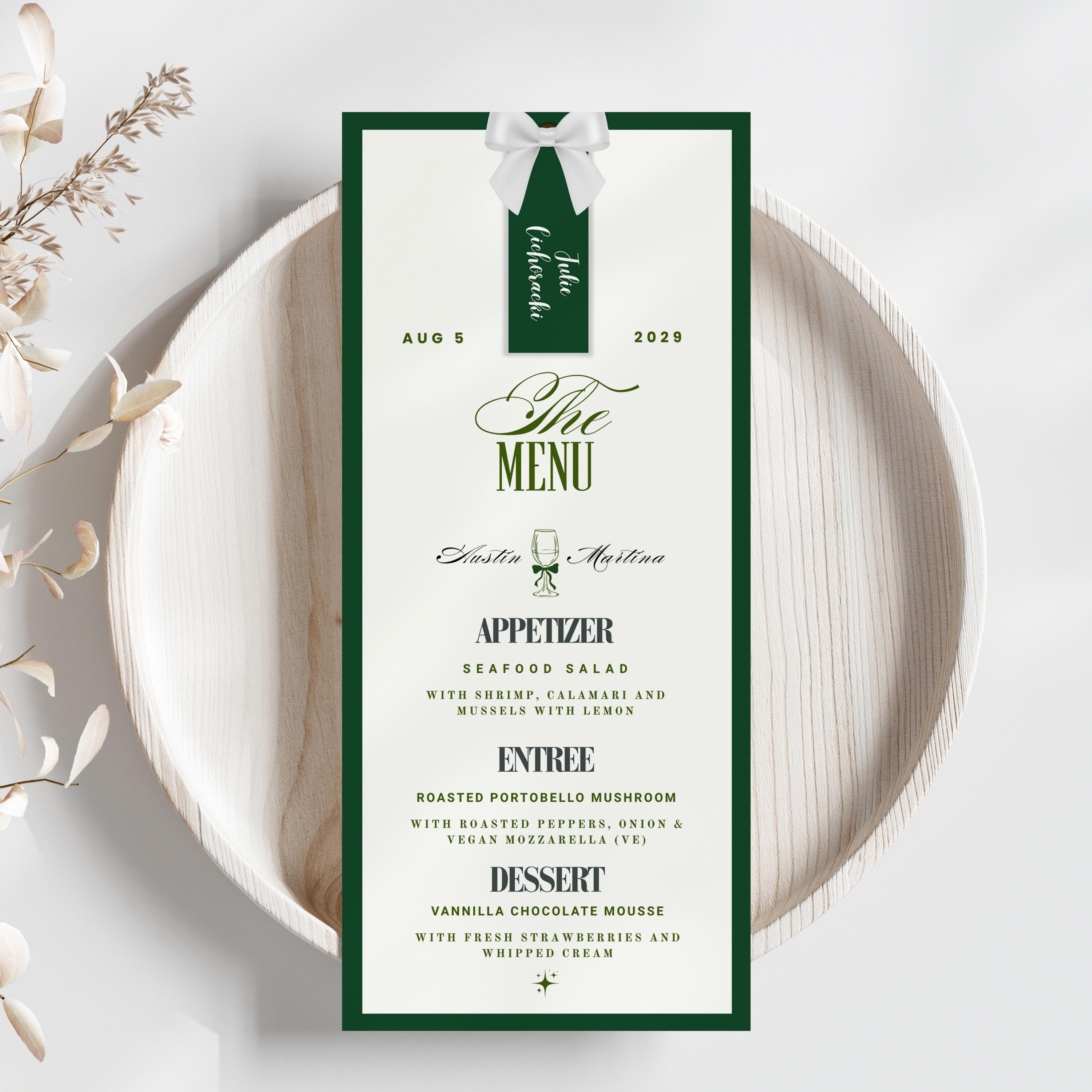 Modern Wedding Menu Place Card With Guest Name, Custom Wedding Menu ...