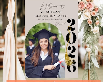 Benutzerdefinierte Abschlussfeier Willkommensschild Foto Grad Party Zeichen personalisierte Abschlussdekoration High School Abschluss College Abschlussfeier Zeichen