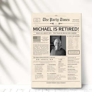 Printed Retirement Newspaper, Personalized Retirement Gift for Men or Women, Retirement Party Decoration, Vintage News Paper Retirement gift