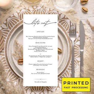 Tarjetas de menú de boda, Menús de boda impresos, Menús de boda modernos, Bodas manuscritas, Menús de boda minimalistas, Menús elegantes, Tarjeta de cena