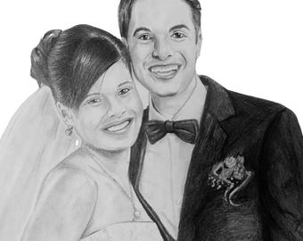 Custom Hand Drawn Pencil Couple Portrait from Photo,Pencil Sketch,Couple Proposal gift,Gift for Girlfriend/Boyfriend,Wedding/Engagement gift