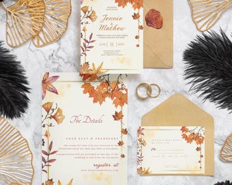 Personalized Printed Wedding Invitation Set with QR Code | Invitation Card, RSVP, Detail Card, Modern Minimal Wedding Invite Suite for Guest