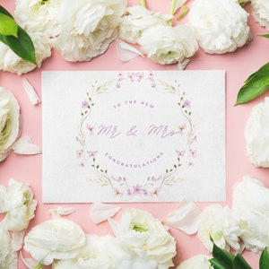 Carte de mariage de fleurs sauvages, carte de jour de mariage, carte de félicitations, carte de monsieur et madame, carte de mariage, carte de mariage juste, le jour de votre mariage