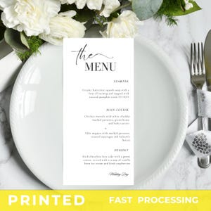 Tarjetas de menú de boda, Menús de boda impresos, Menús de boda modernos, Bodas manuscritas, Menús de boda minimalistas, Menús elegantes, Tarjeta de cena