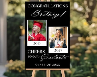 Benutzerdefinierte Abschlussfeier Willkommensschild Foto Grad Party Zeichen personalisierte Abschlussdekoration High School Abschluss College Abschlussfeier Zeichen