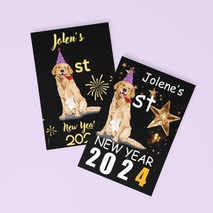 Primeiro Cartão de Ano Novo para Cachorro, Cartão de Ano Novo PERSONALIZADO, Primeiro Cartão de Ano Novo para Bebê, Cartão de Ano Novo para Bebê, Cartão de Natal, Primeiro Cartão NYE Bebê Cachorro