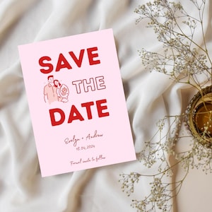 Cartes photo "Retenez cette date", modèle "Retenez cette date" bohème moderne pour mariage et fête, bricolage avec collage photo, modèle personnalisable élégant