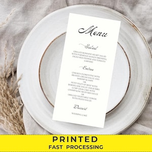 Tarjetas de menú de boda, Menús de boda impresos, Menús de boda modernos, Bodas manuscritas, Menús de boda minimalistas, Menús elegantes, Tarjeta de cena