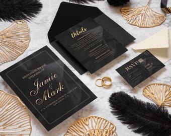 Personalized Printed Wedding Invitation Set with QR Code | Invitation Card, RSVP, Detail Card, Modern Minimal Wedding Invite Suite for Guest