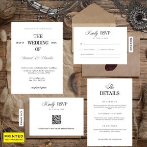 Minimalistisches Hochzeitseinladungs-Paket Qr Code, Minimale Einladungsvorlagen-Set, Modernes Invite Set, Elegantes Online Rsvp, Detailkarte Rsvp