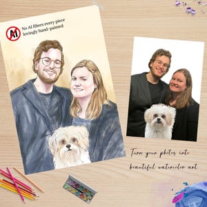 Custom Hand-Drawn Watercolor Portrait From Photo, Couple Proposal gift, Gift for Girlfriend/Boyfriend, Wedding/Engagement gift