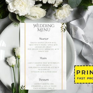 Personalisiertes gedrucktes Hochzeitsmenü, minimalistisches Hochzeitsmenü, modernes Hochzeitsmenü, einfaches Menü, Hochzeitsmenükarten, Abendmenükarte gedruckt