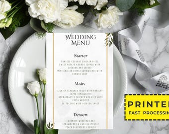 Personalized Printed Wedding Menu, Minimalist Wedding Menu, Modern Wedding Menu, Simple Menu, Wedding Menu Cards, Dinner Menu Card Printed