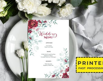 Personalized Printed Wedding Menu, Minimalist Wedding Menu, Modern Wedding Menu, Simple Menu, Wedding Menu Cards, Dinner Menu Card Printed