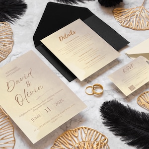Conjunto de convites de casamento impressos personalizados com código QR | Cartão de convite, RSVP, cartão de detalhes, conjunto de convites de casamento minimalista moderno para convidados