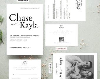 Wedding Invitation Template, Photo Wedding Invitation Canva, Editable Minimalist Wedding Invite, Modern Wedding Invite, Boho Wedding Card