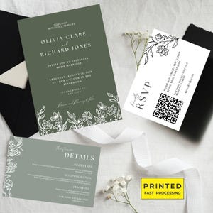 Bundle de faire-part de mariage minimaliste Qr Code, ensemble de modèles d'invitations minimalistes, suite d'invitations moderne, Rsvp imprimé élégant, carte de détails