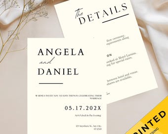 Paquete de invitaciones de boda minimalistas con código QR, plantillas de invitación minimalistas, paquete de invitaciones modernas, elegante tarjeta de confirmación de asistencia impresa y detalles.