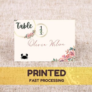 Tarjetas de lugar de boda personalizadas e impresas con opciones de comida / Tarjeta de nombre de mesa plegada / Tarjetas de ubicación personalizadas / Tarjeta de cena / Tarjeta de lugar de mesa