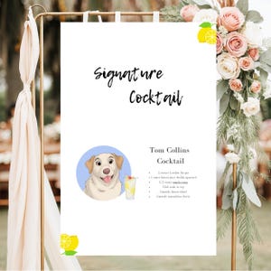 Dog Signature Drinks Sign Template, Pet Signature Cocktails Sign, Wedding Bar Menu Sign with Pets, Edit with TEMPLETT, Printed + Digital