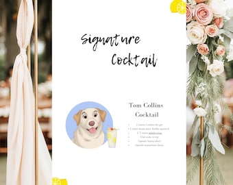 Dog Signature Drinks Sign Template, Pet Signature Cocktails Sign, Wedding Bar Menu Sign with Pets, Edit with TEMPLETT, Printed + Digital