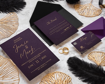 Personalized Printed Wedding Invitation Set with QR Code | Invitation Card, RSVP, Detail Card, Modern Minimal Wedding Invite Suite for Guest