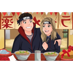 Custom Anime Manga Ninja Portrait, Couple Portrait, Anniversary Gift, Anime Art, Gift For Boyfriend, Turn Me to Anime, Cartoon Art Portrait