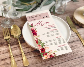 Wedding Menu Cards with Printed Name card, with Place Cards, Modern Minimalist Menus, Menu with Place Card, Custom Menu Cards with name card