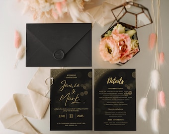 Personalized Printed Wedding Invitation Set with QR Code | Invitation Card, RSVP, Detail Card, Modern Minimal Wedding Invite Suite for Guest