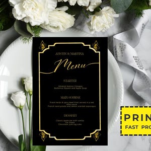 Personalisiertes gedrucktes Hochzeitsmenü, minimalistisches Hochzeitsmenü, modernes Hochzeitsmenü, einfaches Menü, Hochzeitsmenükarten, Abendmenükarte gedruckt