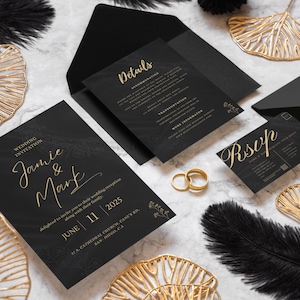 Conjunto de convites de casamento impressos personalizados com código QR | Cartão de convite, RSVP, cartão de detalhes, conjunto de convites de casamento minimalista moderno para convidados