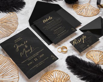 Personalized Printed Wedding Invitation Set with QR Code | Invitation Card, RSVP, Detail Card, Modern Minimal Wedding Invite Suite for Guest