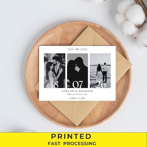 Cartes photo "Retenez cette date", modèle "Retenez cette date" bohème moderne pour mariage et fête, bricolage avec collage photo, modèle personnalisable élégant
