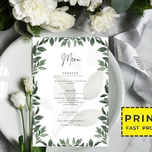 Personalisiertes gedrucktes Hochzeitsmenü, minimalistisches Hochzeitsmenü, modernes Hochzeitsmenü, einfaches Menü, Hochzeitsmenükarten, Abendmenükarte gedruckt