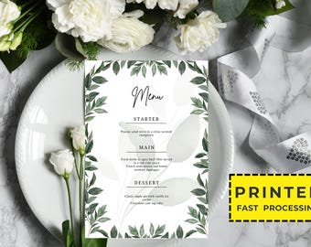 Personalized Printed Wedding Menu, Minimalist Wedding Menu, Modern Wedding Menu, Simple Menu, Wedding Menu Cards, Dinner Menu Card Printed