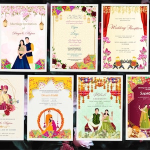 Conjunto de convites de casamento indianos impressos personalizados, convites de casamento hindus, casamento hindu, convite de casamento indiano, conjuntos de convites indianos