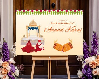 Anand Karaj Welcome Signs Phera & Indian Wedding signs, Hindu Wedding signs as Indian Welcome signs Hindu, Desi decor, Edit with TEMPLET