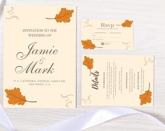 Personalized Printed Wedding Invitation Set with QR Code | Invitation Card, RSVP, Detail Card, Modern Minimal Wedding Invite Suite for Guest