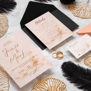 Conjunto de convites de casamento impressos personalizados com código QR | Cartão de convite, RSVP, cartão de detalhes, conjunto de convites de casamento minimalista moderno para convidados