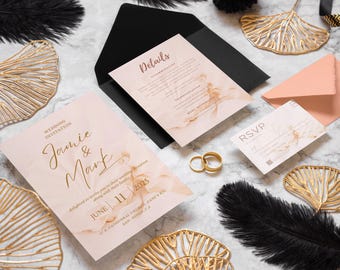 Personalized Printed Wedding Invitation Set with QR Code | Invitation Card, RSVP, Detail Card, Modern Minimal Wedding Invite Suite for Guest