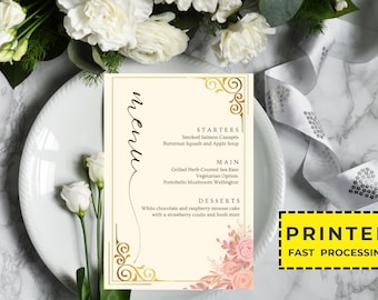 Printed Menus, Elegant Wedding Menus, Wedding Menu Cards, Simple Elegant Wedding, Tall Wedding Menus, Custom Printing for Menus, Dinner Card