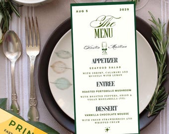 Wedding Menu Card, Printed Wedding Menus, Modern Wedding Menu, Handwriting Wedding, Minimalist Wedding Menus, Elegant Menus, Green menu card
