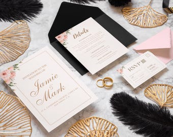 Personalized Printed Wedding Invitation Set with QR Code | Invitation Card, RSVP, Detail Card, Modern Minimal Wedding Invite Suite for Guest