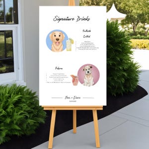 Dog Signature Drinks Sign Template, Pet Signature Cocktails Sign, Wedding Bar Menu Sign with Pets, Edit with TEMPLETT, Printed + Digital