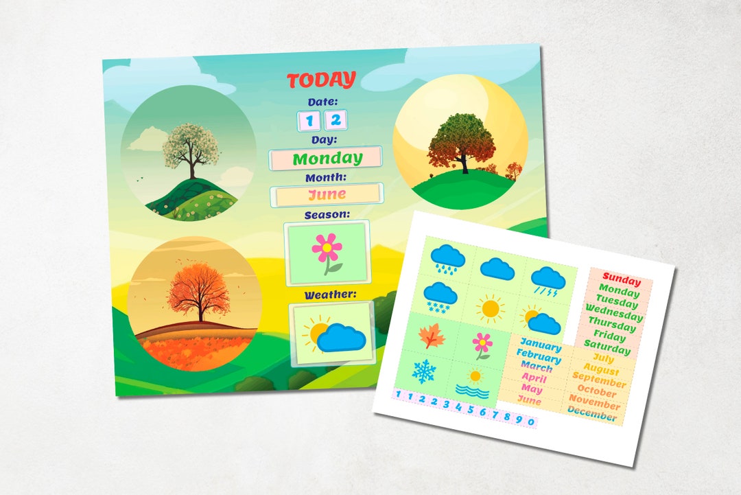 Kids Daily Calendar With Season And Weather Daily Routine Day Etsy Kids daily calendar with season and weather daily routine day etsy