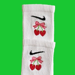 Pink Bow/Red Hearts Embroidered Socks | Customized Socks | Cute Crew Socks | Ankle Socks | Trendy Embroidery