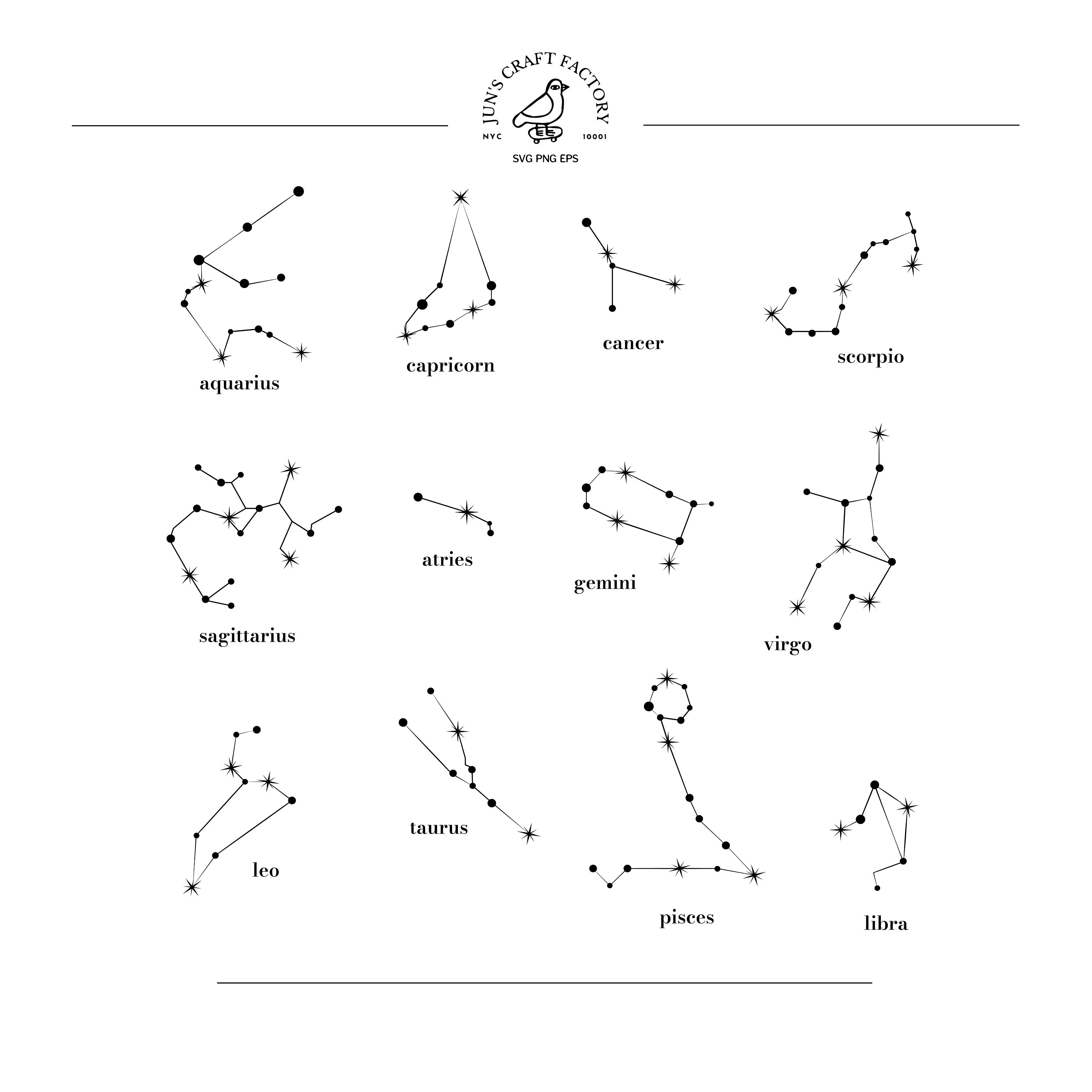 Zodiac Constellation Svg Bundle, Horoscope Signs, Astrology Svg Png