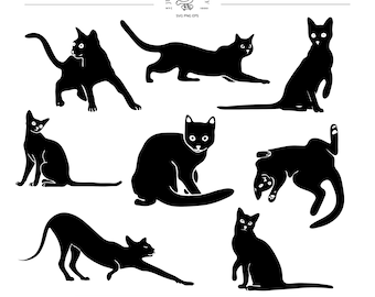 Halloween Cats, Cat Silhouette Bundle, 8 Cat Svg Bundle, Cat Cut Files, Cat Vector, Black Cat Svg Png