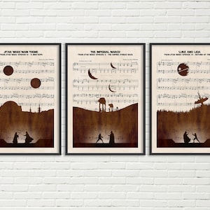 Star Wars Sheet Music Art Prints - Set of 3, Iconic Scenes