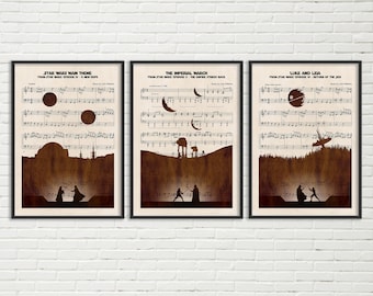 STAR WARS Art Prints - Set of 3 Sheet Music Art Prints - Star Wars Home Decor - Star War Gift - Star Wars Christmas gift